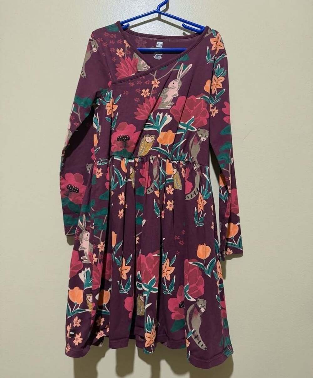 Tea Collection Long Sleeve Wrap Neck Dress Size 10 Maroon Floral